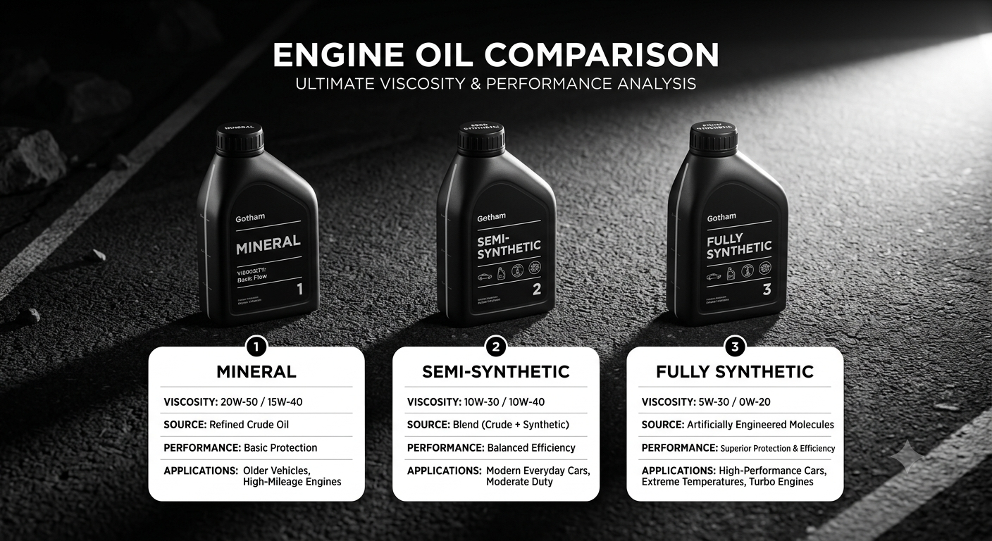 Engine Oil Types Compared: Mineral vs Semi-Synthetic vs Fully Synthetic