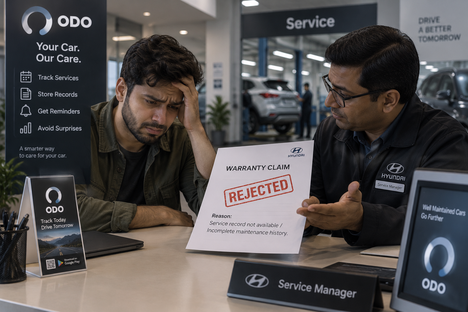 Disappointed Car Owner at Dealership Service Counter